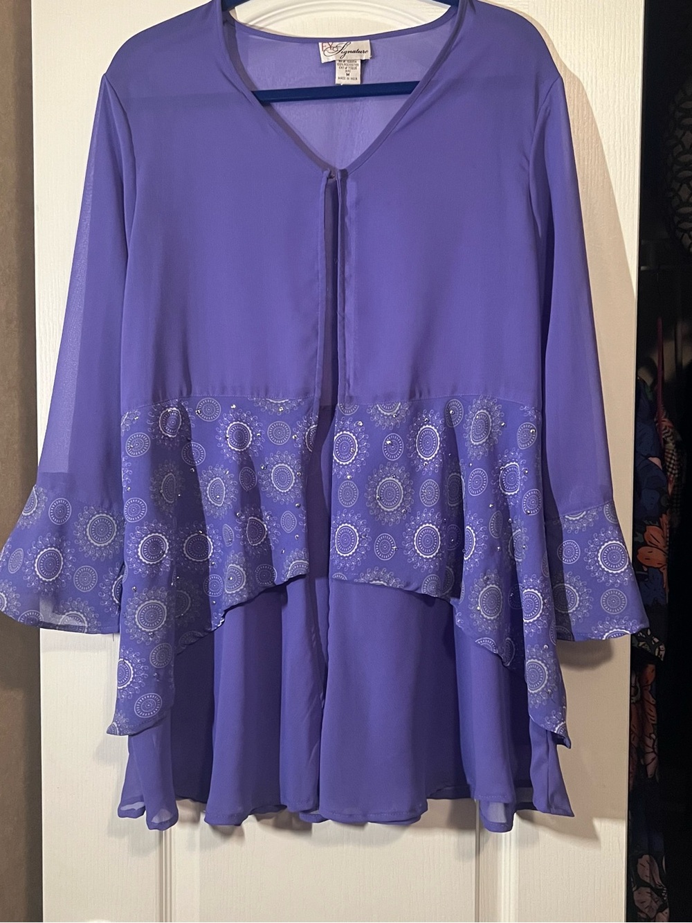 Signature Lavender Sheer Peplum Tunic with Printed Overlay